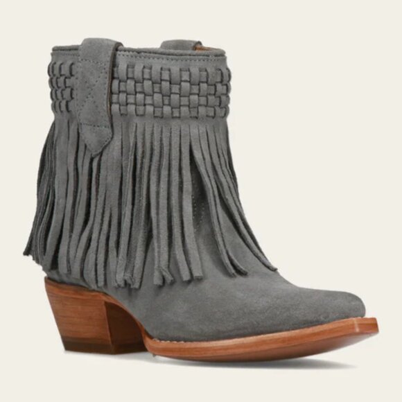 NEW FRYE Nubuck Leather Sacha Short Fringe Boots Steel Blue for women 2511 15M8 - Picture 3 of 9